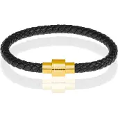 Memphis armband leer met edelstaal Zwart Goud-19cm