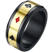 LGT JWLS Stalen mannen ring Lucky Cards Spinner Goud Zwart-21mm