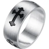 LGT JWLS RVS Heren ring met zwart kruis-19mm