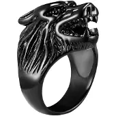 Mendes Heren ring edelstaal Wolf Zwart-18mm