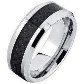 Mendes Wolfraam ring Carbon Fiber Zilver Zwart 8mm-19mm