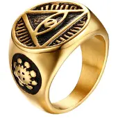 Mendes Edelstaal zegelring voor mannen Eye Of Providence Gold-18mm