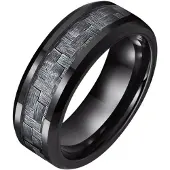 TJ Tom Jaxon Wolfraam heren ring Tom Jaxon zwart Glans Carbon Fibre Inlay-19mm