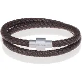 Memphis leren wrap armband Donkerbruin Zilver-18cm