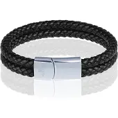 Memphis dubbele leren armband Zwart Zilver-24cm