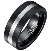 Mendes heren ring geborsteld Wolfraamcarbide Zwart Zilverkleurig-18mm