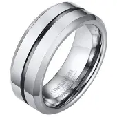 Mendes Wolfraam heren ring zilverkleurig met Zwarte streep-19mm