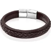 LGT JWLS LGT Jewels Heren Armband Bruin Leer Gevlochten Edelstaal Sluiting-19cm
