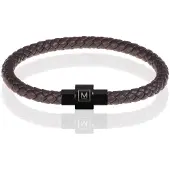 Memphis armband leer met edelstaal Donkerbruin Zwart-19cm