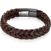 LGT JWLS Heren armband LGT Jewels Gevlochten Leer Edelstaal Bruin Zwart-19cm