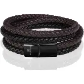 Memphis dubbele wrap armband Duo Leer Bruin Zwart-23cm