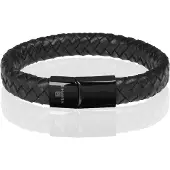 Memphis gevlochten leren armband Zwart-21cm