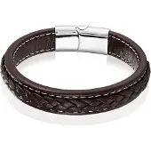 LGT JWLS LGT Jewels Heren Armband Bruin Leer Stitched Edelstaal Sluiting-19cm