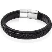 LGT JWLS LGT Jewels Heren Armband Zwart Leer Gevlochten Edelstaal Sluiting-21cm