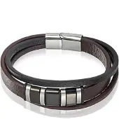 Mendes heren armband Multi Leer Edelstaal Bruin Zwart-21cm