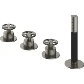 Hotbath Badrandcombinatie cobber @work inbouw 4 gats met 2 stopkranen en handdouche geborsteld nikkel