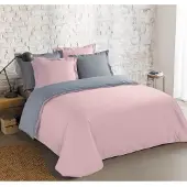 Vision Home VISION Bicolor - Tweezijdig omkeerbaar Dekbedovertrekset - 100% katoen: zacht en soepel - Kingsize - Dekbedovertrek 260 x 240 cm met 2 bijhorende slopen - Grijs / Roze - Oekotex gecertificeerd