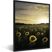 PosterMonkey Fotolijst incl. Poster - Zomer - Zonnebloem - Zonsondergang - 60x80 cm - Posterlijst