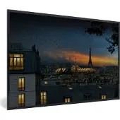 PosterMonkey Fotolijst incl. Poster - Parijs - Lucht - Nacht - 30x20 cm - Posterlijst