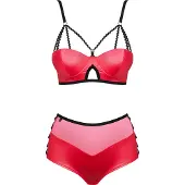 Obsessive Leatheria Rode Beha Set - Zwart - L/XL