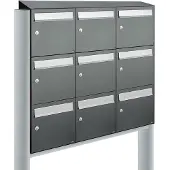 Allux Systeembrievenbus Flow Set 3-Breed, 3-Hoog Met Dak Op Statief Antraciet