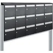 Allux Systeembrievenbus Flow Set 5-Breed, 3-Hoog Met Dak Op Statief Zwart