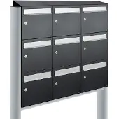 Allux Systeembrievenbus Flow Set 3-Breed, 3-Hoog Met Dak Op Statief Zwart