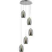 Brilliant LED pendellamp Metropolis | 5 lichtpunten | elegante hanglamp | glas/metaal | chroom/gerookt glas | dimbaar | hoogte verstelbaar