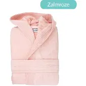 The One Towelling Velour Badjas Zalm Roze Capuchon - S/M