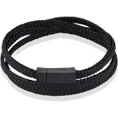 LGT JWLS Mendes Wikkelarmband Gevlochten Leer Edelstaal sluiting Zwart