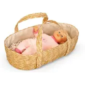 Mamamemo Rieten Poppenreiswieg / Mozes mandje met bedsetje 50cm