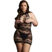 Le Désir - Mini-jurk met gekruiste halslijn Zwart - Plus Size