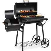 Klarstein Beef Brisket Smoker Grill - Houtskoolgrill/rookoven, roestvrijstalen grillroosters, thermometer in deksel, 2 grote wielen, optimale warmtebehoud, zwart
