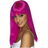 Smiffys Mooie neon paarse pruik Glamourama steil lang haar