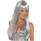 Smiffy Disco Pruik Zilver Glitter