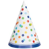 Unique Party Supplies - 8 feestmutsen Happy Birthday kleurrijke stippen van karton met elastiek