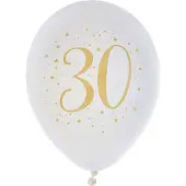 SANTEX verjaardag leeftijd ballonnen 30 jaar - 8x stuks - wit/goud - 23 cm - Feestartikelen