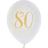 SANTEX verjaardag leeftijd ballonnen 80 jaar - 8x stuks - wit/goud - 23 cm - Feestartikelen