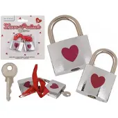 Out of the blue Liefdesslotjes - Zilver met rood hart - Met 1 sleutel - 2 stuks - 3 x 4,7 cm & 3,5 x 5 cm - Liefde cadeau - Valentijns