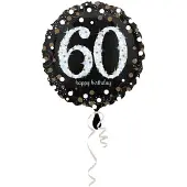 Ballongkungen AB Folieballon birthday sparkling 60 (45cm) (zwart, goud, zilver)