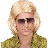 Widmann Pruik 70's dandy blond met snor (blond)