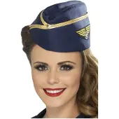 Smiffys Stewardessen verkleed hoedje - blauw - Carnavalskleding accessoires