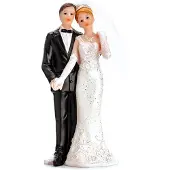 Party Deco Trouwfiguurtje/caketopper bruidspaar - bruid en bruidegom klassiek - Bruidstaart figuren - 13 cm - Taartdecoraties