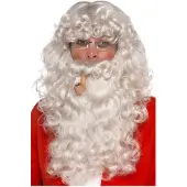 Smiffys Kerstmannen set grijs | Pruik, baard, pijp en bril (wit)