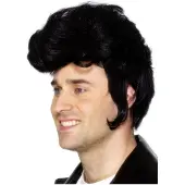 Smiffys Leuke zwarte Rockster Elvis pruik met bakkebaarden