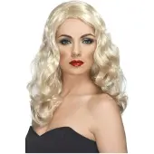 Smiffys Mooie blonde pruik Glamorous met lang golvend haar
