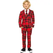 Opposuits geruit kostuum The Lumberjack rood Jongens Polyester Reverskraag - maat 122/128