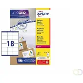 Avery Zweckform AVERY ultragrip Adresetiketten L7161-100 Permanent klevend A4 Wit 63,5 x 46,6 mm 100 Vellen à 18 Etiketten