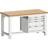 Bott cubio werkbank, handmatig in hoogte verstelbaar, koper beukenhout, B 1500 x D 750 x H 740-1140 mm, lichtgrijs RAL 7035, 1200 kg draagvermogen