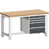 Bott cubio werkbank, koper beukenhout, B 1500 x D 750 x H 740-1140 mm, antracietgrijs RAL 7016/lichtgrijs RAL 7035